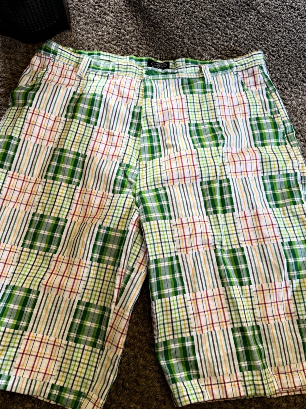 Green Patchwork Plaid Shorts